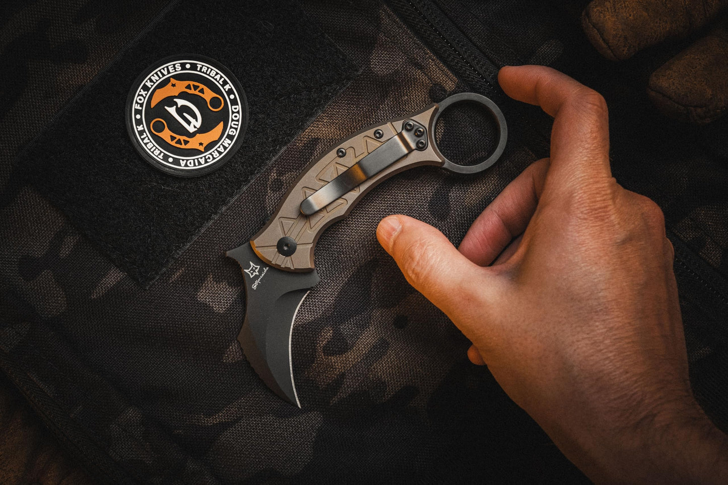 Fox Knives Tribal K Karambit Knife FX-802 TiPVD - M390 Stainless Steel Folding Blade - Designed by Doug Marcaida - Titanium Bronze PVD Handle Liner Lock Folder