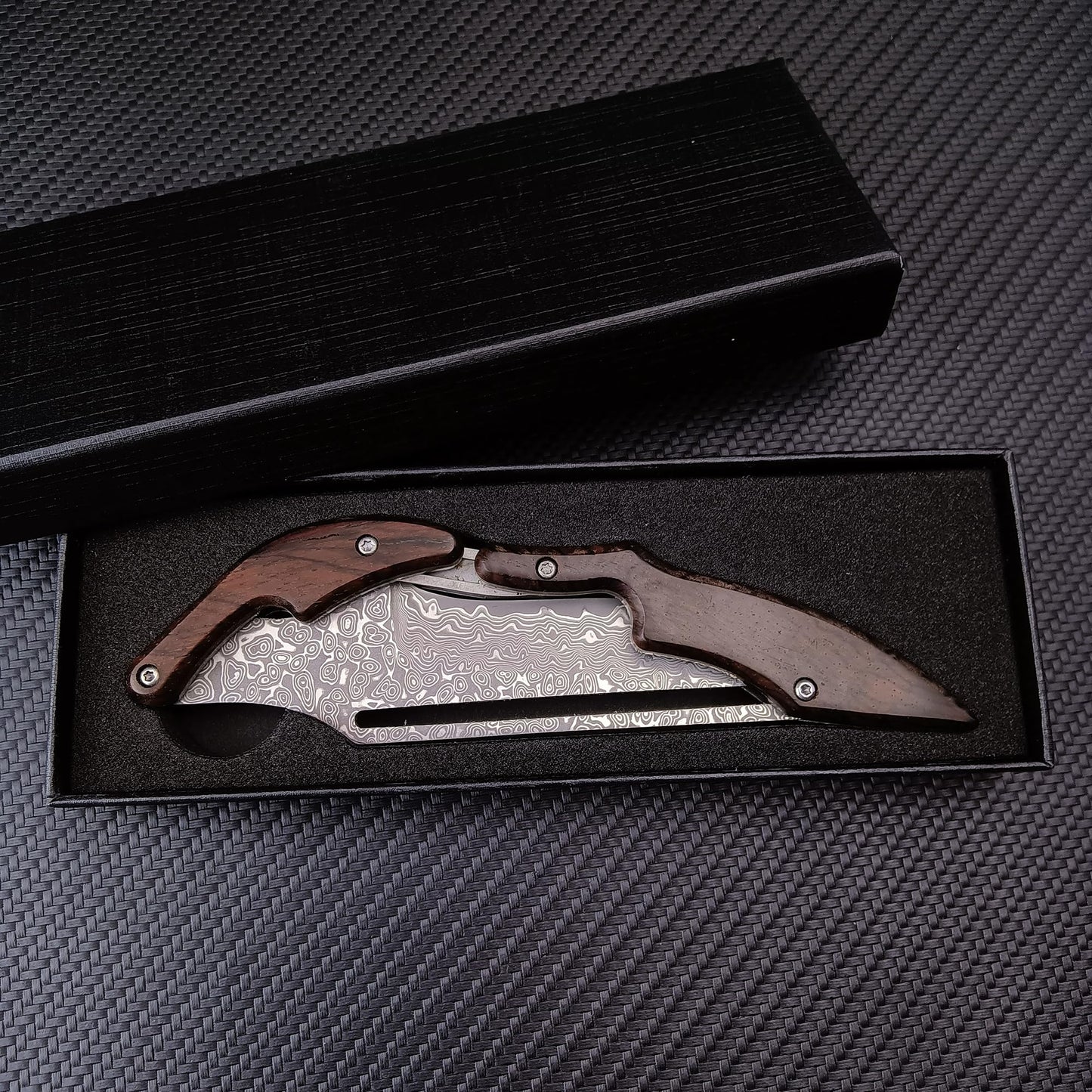 HUAAO Damascus Folding Knife, Yellow Sandalwood Handle with Mechanical Lock, Tactical Pocket Knife for Outdoor Camping Survival Hunting Self Defense Multitool