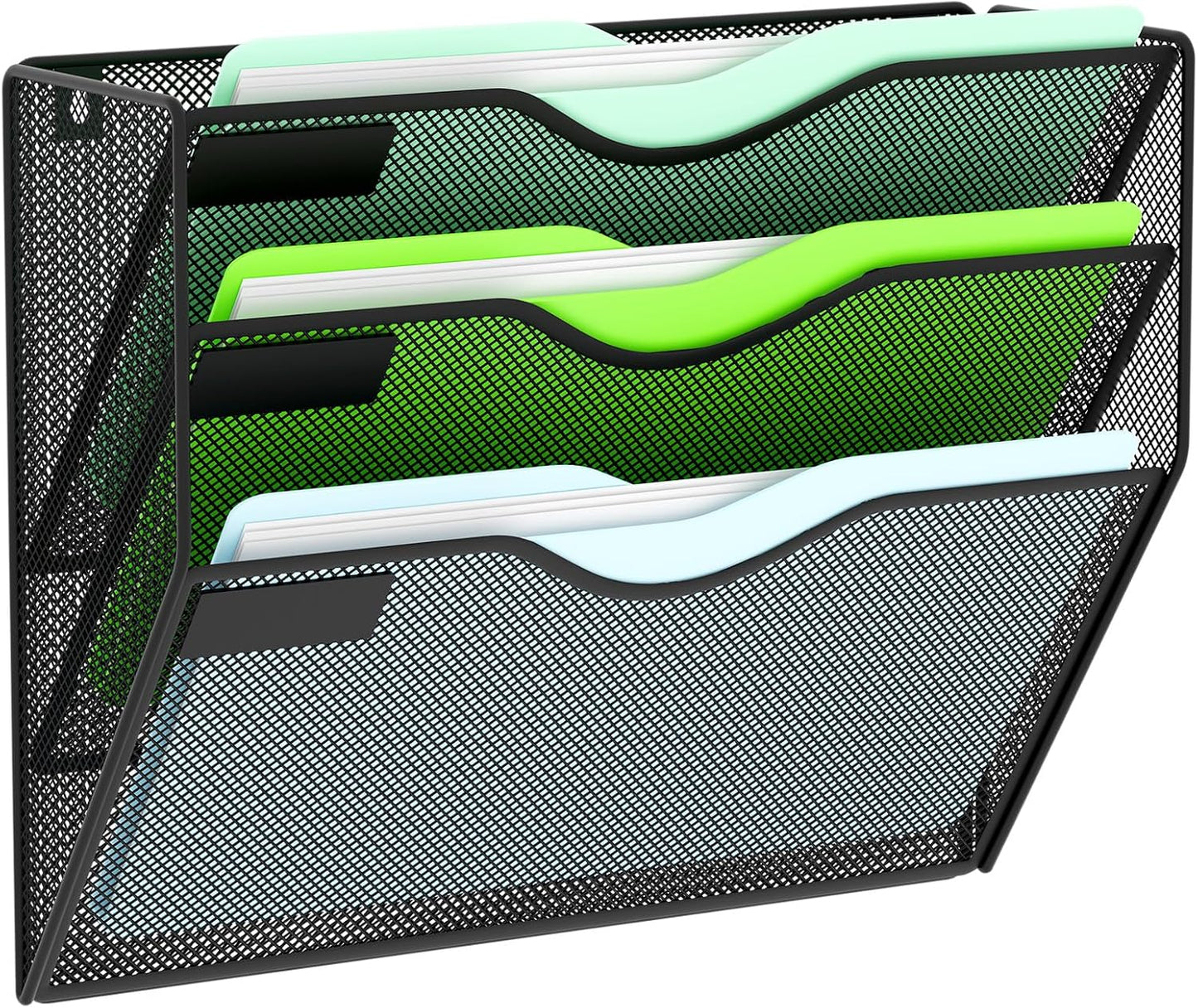 5 Pockets Mesh Hanging Wall File Holder Organizer Wall Mounted Paper Magazine Rack, Black