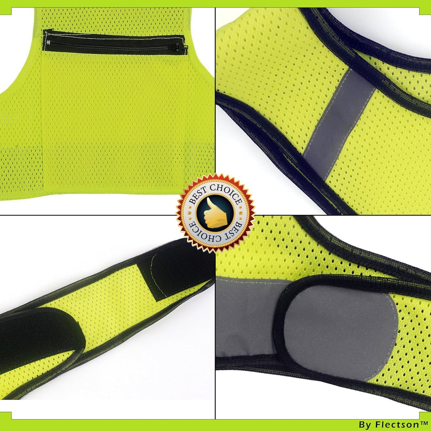 Reflective Running Vest - 360° High Visibility Yellow Safety Vest with Adjustable Side Closure and Inside Pocket