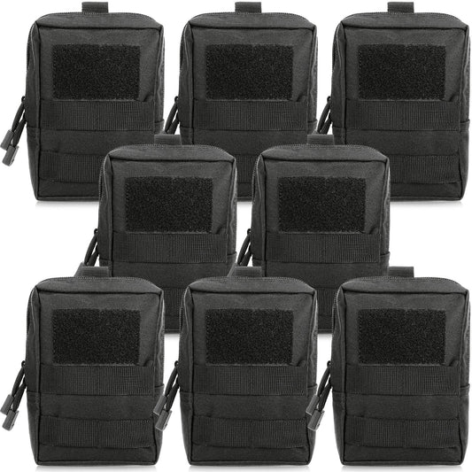 Cunno 8 Pcs Molle Pouches Tactical Molle Pouch Vest Pouch Cell Phone Belt Pouch Waterproof Waist Bag Pack Utility EDC Pouch Bag Compact Accessories Gadget Pocket Organizer (Black)