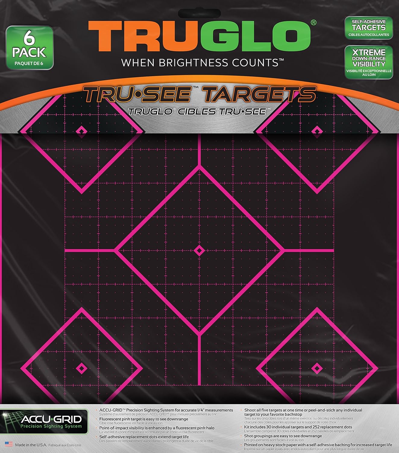 TRUGLO 12X12 Tru-See 5-Diamond Bright Fluorescent Self-Adhesive High-Visible Reactive Splatter Targets, Available in 6, 12, 25 or 50-Pack Options