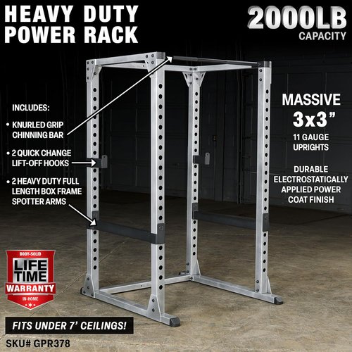 Body-Solid GPR378 Power Rack - Heavy-Duty Squat Cage with Adjustable Safety Bars & Chin-Up Bar for Home Gym