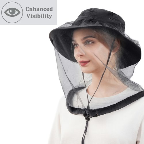 Palmyth Head Net Hat, Sun Hat Safari Hat (Black)