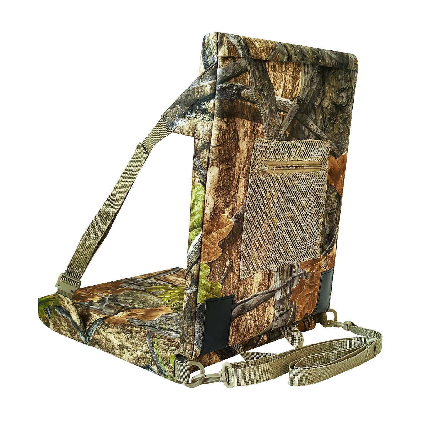 AUSCAMOTEK Camouflage Hunting and Stadium Seat Cushion with Backrest - 5cm Thick, Water-Resistant, Silent Material for Turkey Hunting Fishing Camping and Outdoor Activities (Spring Woodland Pattern)