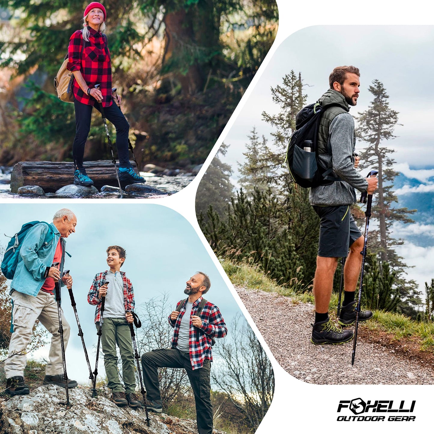 Foxelli Hiking Poles Bundle (2 Pairs) – Black & Blue Collapsible Lightweight Carbon Fiber Trekking Poles with Accessories