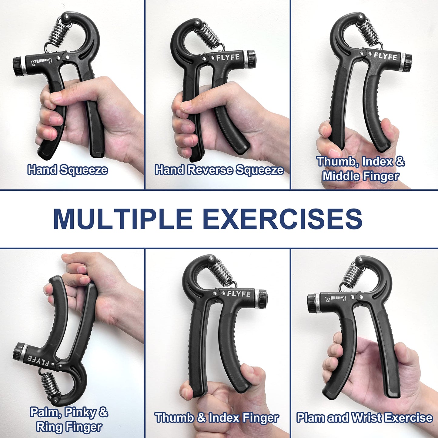 FLYFE Grip Strength Trainer 2 Pack 11-132 lbs, Hand Grip Exerciser Strengthener with Adjustable Resistance, Forearm Strengthener, Hand Exerciser for Muscle Building and Injury Recovery