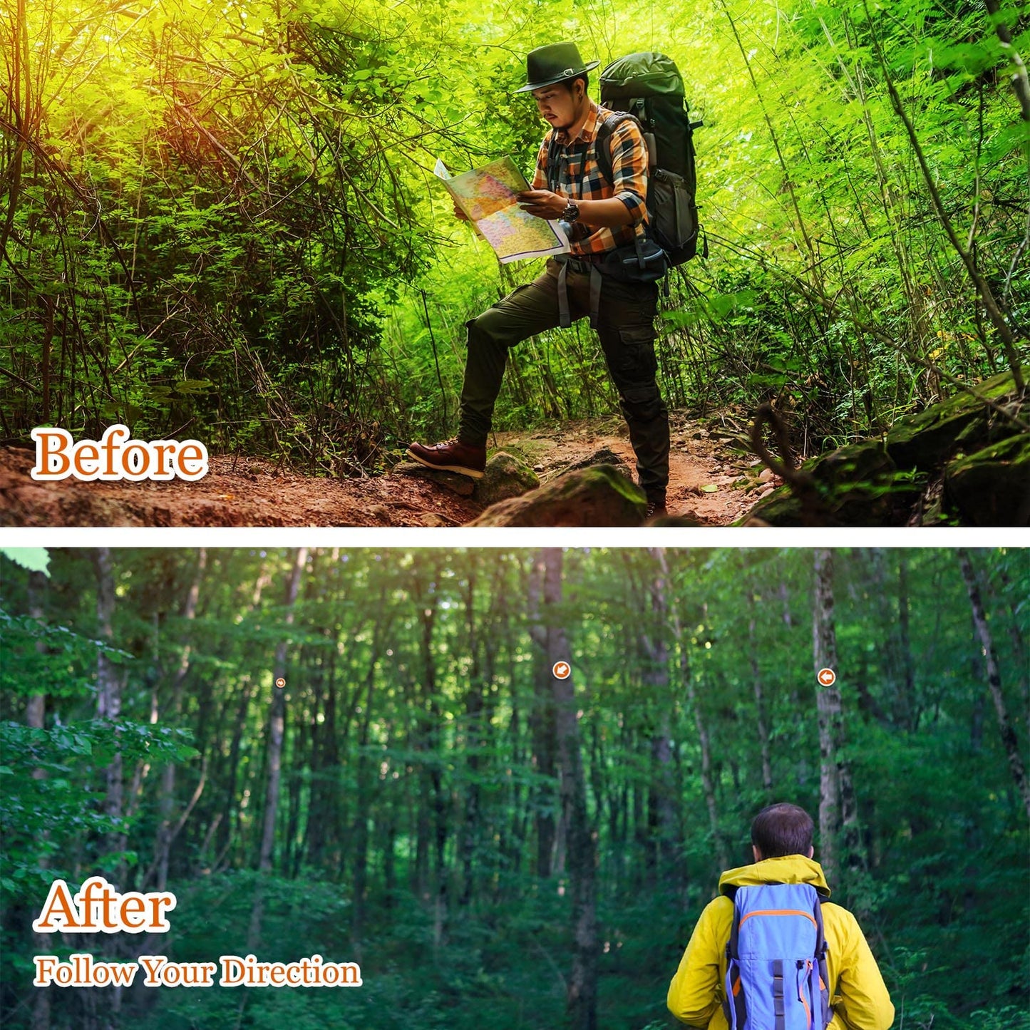 Amylove Reflective Trail Markers Bright Trail Signs Lightweight Glow Trail Arrows Markers for Tree Marking Reflector Camping Hunting Hiking and More, Orange (48 Pcs)