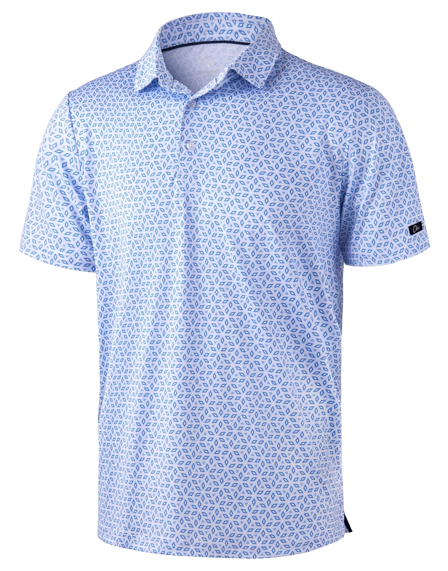 Obla Mens Golf Polo Shirts Short Sleeve Dry Fit Performance Moisture Wicking Casual Print Collared Golf Shirts for Men (Light Blue Diamond_L)