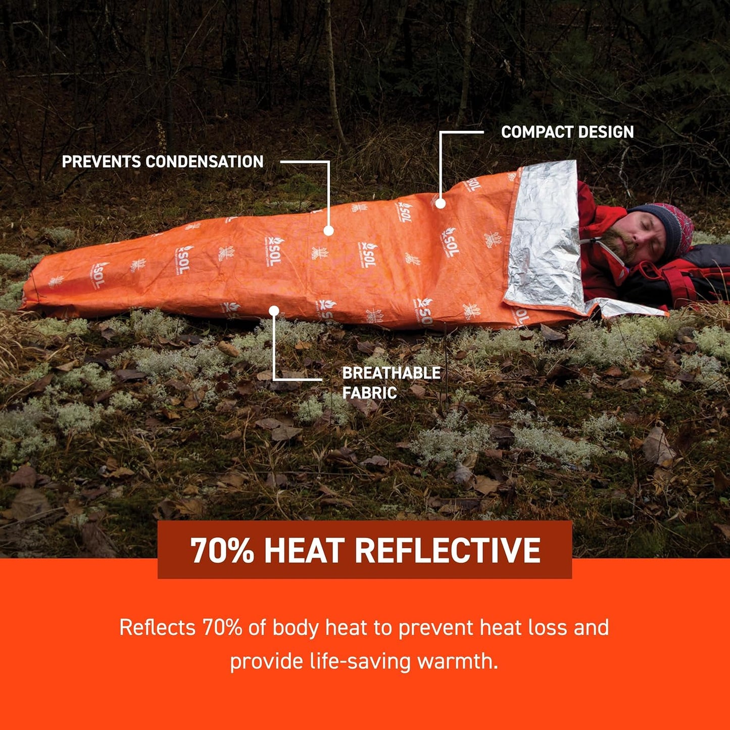 S.O.L. Survive Outdoors Longer SOL Escape Lite Bivvy - Reflects up to 70% Body Heat - Waterproof Emergency Blanket for Survival Gear - 82" x 32" - 5.5 oz - Orange