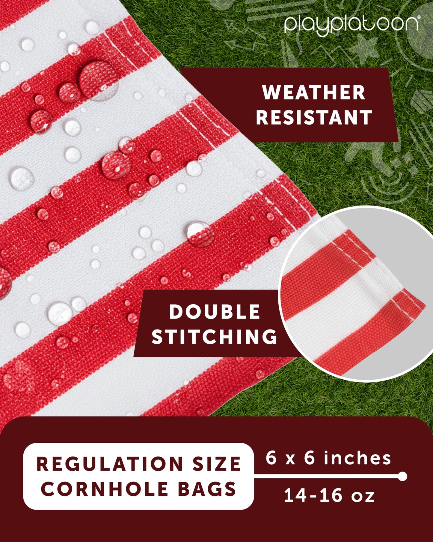 Play Platoon Premium Weather Resistant Duckcloth Cornhole Bags - Set of 8 Bean Bags for Corn Hole Game - Regulation Size & Weight - Thin Red Line - American