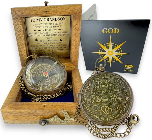 Gifts for Grandson Brass Handmade Compass Gift by Grandfather Gift Idea by Grandpa Grandma Memory Present to My Grandson Birthday Baptism Confirmation Love Christmas Tree Best Graduation Gifts