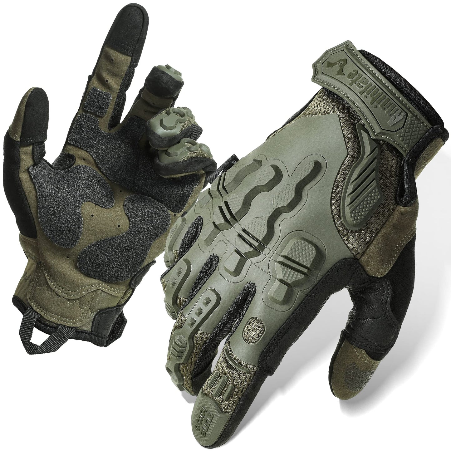 ZUNE LOTOO Tactical Gloves for Men, Green Touchscreen Motorcycle Glove Skeleton with Padded Impact Protection & Cut Resistant for Paintball Airsoft Range Riding Biker Work Medium