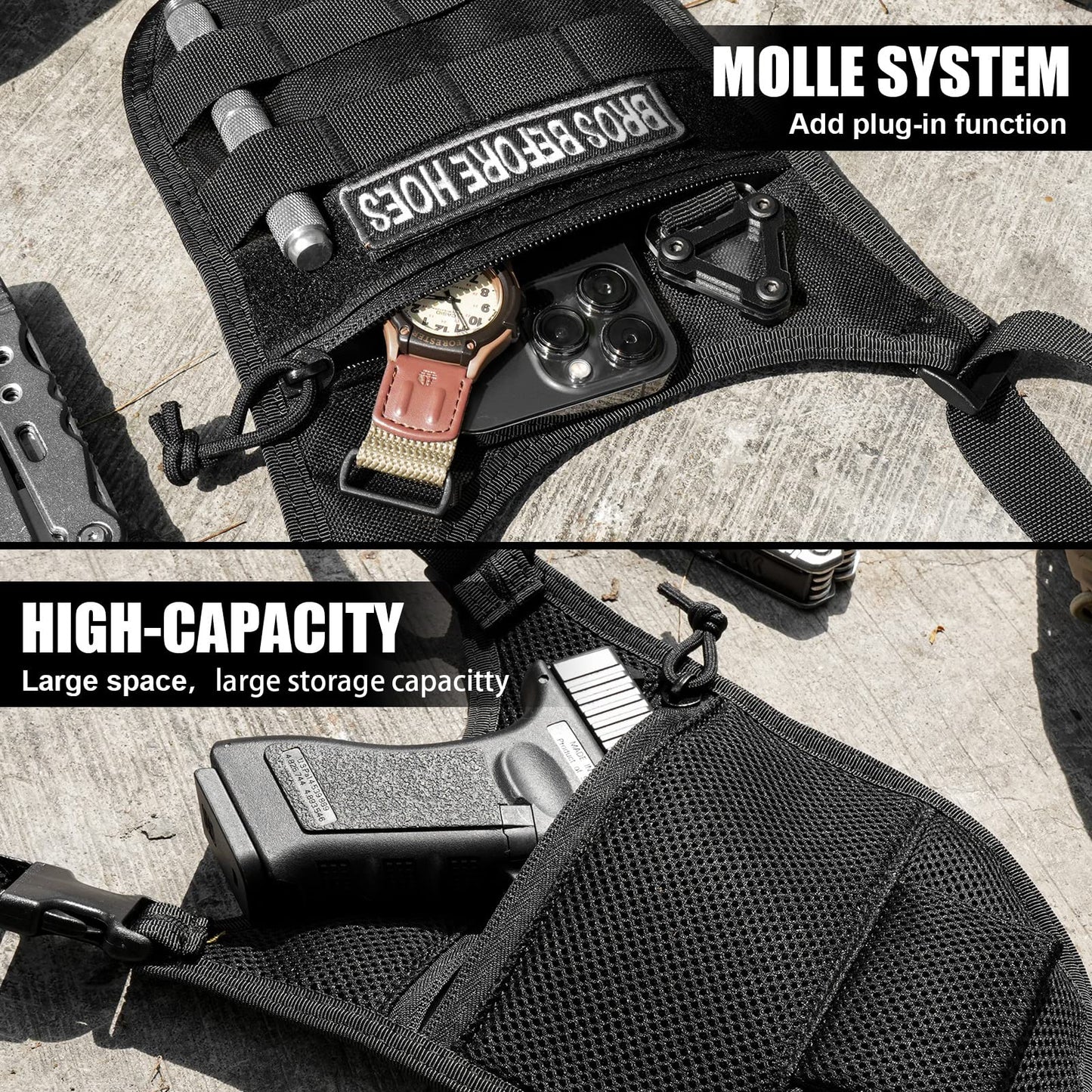 TAC5TAC Underarm sling bag for men,Slim anti theft Conceal Carry crossbody tactical Chest Molle bag with Elastic Waistband
