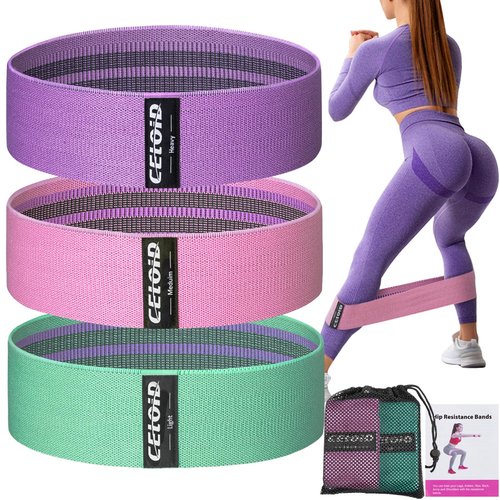 CELOID Resistance Bands Set,Exercise Bands with Non-Slip Design for HIPS & Glutes,3 Levels Workout Bands for Women and Men,Booty Bands for Home Fitness,Yoga,Pilates,Green Purple Pink