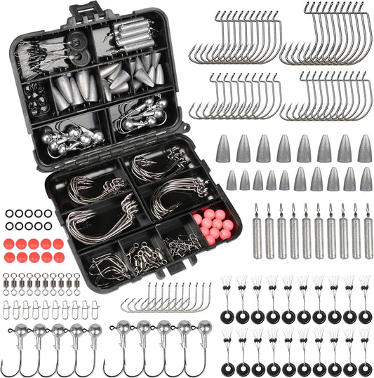 Fishing Accessories Kit, Fishing Set with Tackle Box, Fishing Hooks, Weights, Jig Heads, O-Rings, Barrel Swivels, Fastlock Snaps, Fishing Beads, Space Beans - Freshwater & Saltwater Fishing