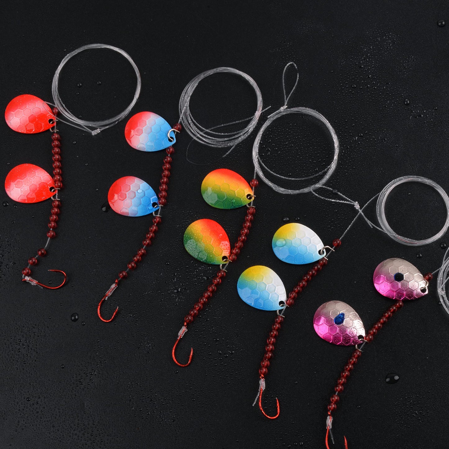 FUSIGO Walleye Spinner Rig Kit Crawler Harness Spinner Rig with Colorado Spinner Blades Octopus Hooks Mono Line Fishing Lure Making Walleye Rigs (MIX-5pcs)