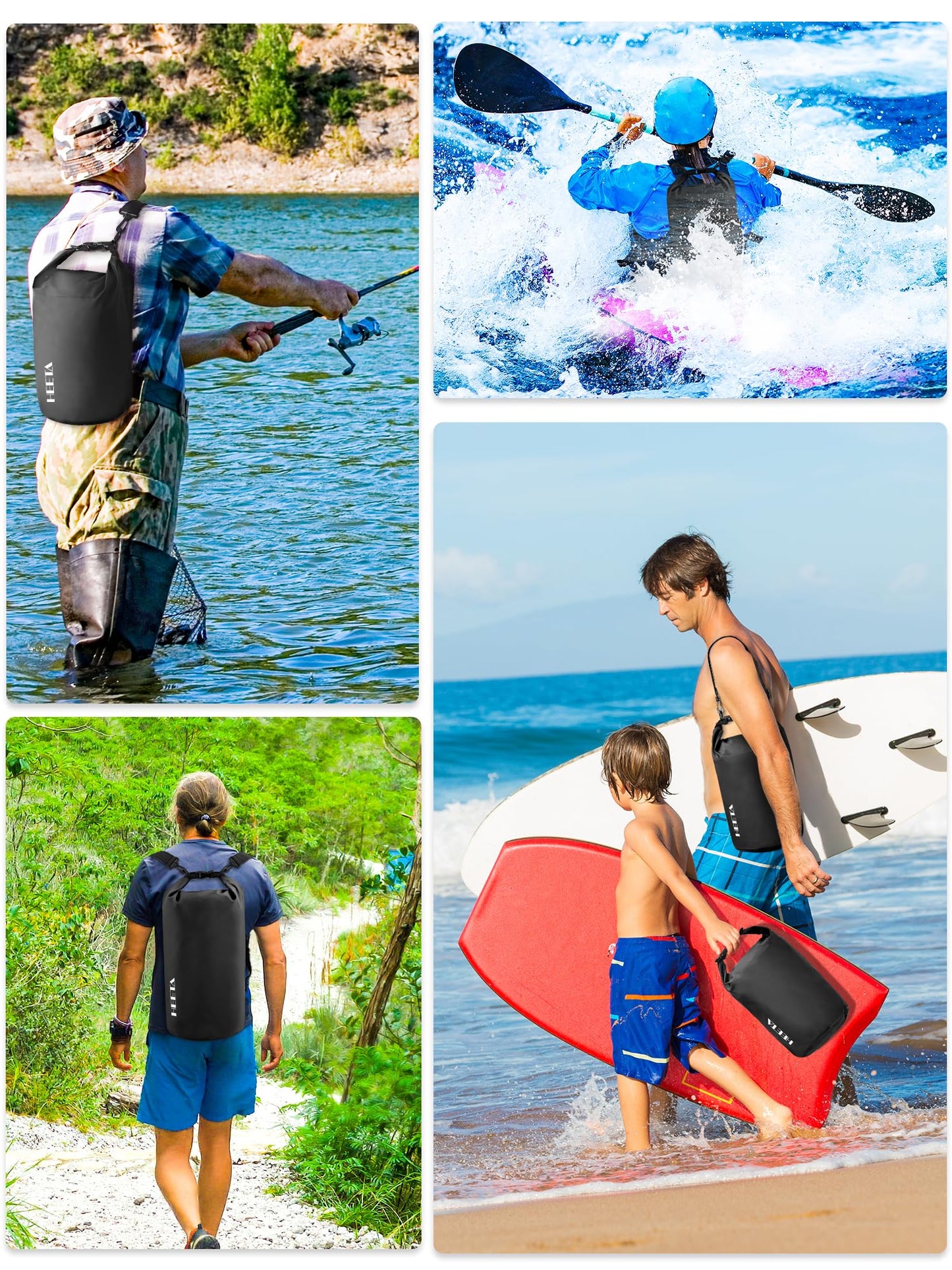 HEETA Waterproof Dry Bag for Women Men, Roll Top Lightweight Dry Storage Bag Backpack with Emergency Whistle for Travel, Kayaking, Boating, Camping, Beach, Cruise Ship Essentials (Black, 20L)