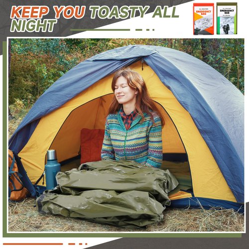 Preboun 50 Pcs Emergency Sleeping Bag Portable Lightweight Survival Bag Thermal Bivy Sack Waterproof Emergency Blanket Survival Gear for Outdoor Camping Hiking Homeless People Shelter (Orange,Green)