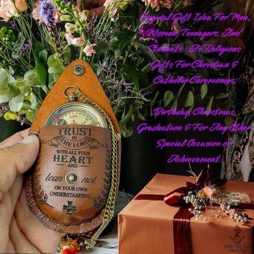 Bible Verse Brass Compass – “Trust in The Lord with All Your Heart” (Proverbs 3:5-6) | Religious Gifts for Men, Women, Boys, Girls, Teens | Daily Encouragement, Easter, Baptism, Faith-Based Keepsake