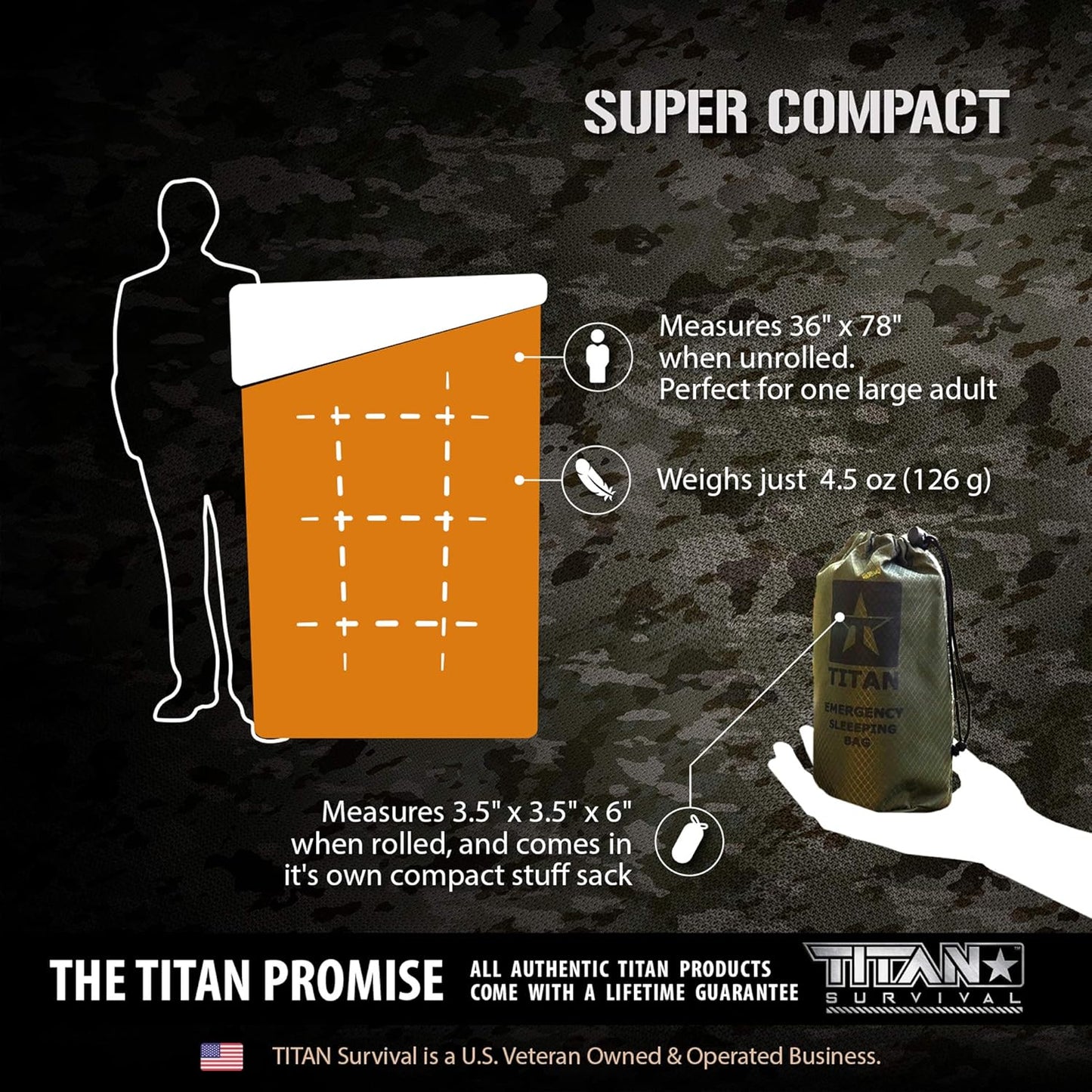 TITANSurvival Emergency Sleeping Bags for Survival 36” x 78” - 90% Heat Retention, 41% Thicker & Waterproof - Durable Survival Sleeping Bag for Cold Weather Camping - Thermal Sleeping Bag Outdoor Use