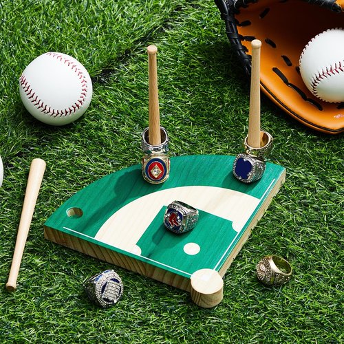 Spiareal Baseball Ring Holder, Softball Ring Display Case, Championship Baseball Ring Stand, Stadium Design Homeplate Stacked, Sports Baseball Ring Holder Gifts for Lovers Grandpa Dad