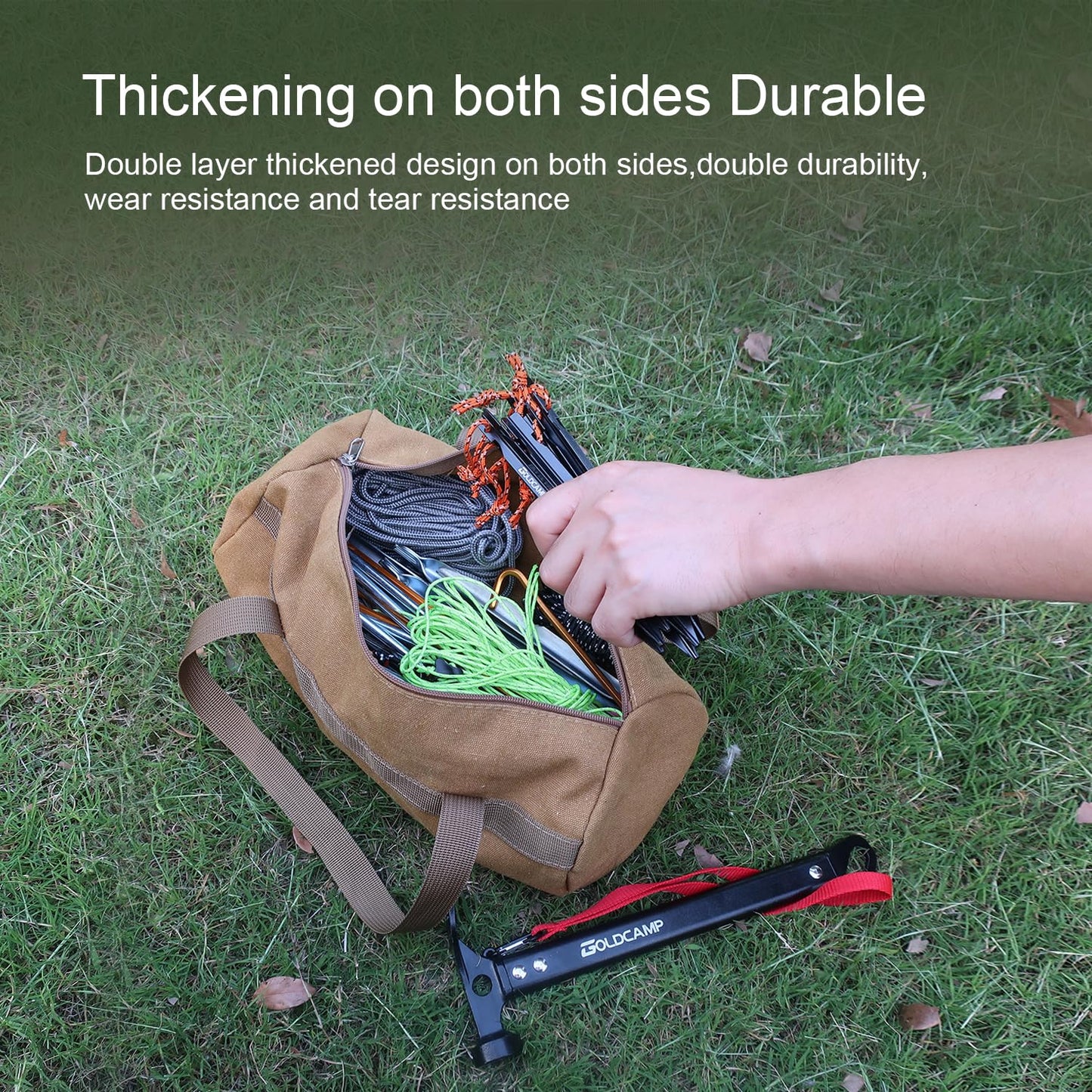 8 Pack Tent Stakes and Hammer with Canvas Storage Bag, Heavy Duty Camping Stakes for Outdoor Tent & tarp-Essential Accessories, Carbon Steel Aluminum Camping Hammer for Hiking Kit