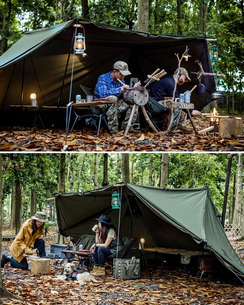 ROC Shield Canvas Hot Tent, Fire-Retardant Bushcraft Shelter with Tent Poles/Rain Cap