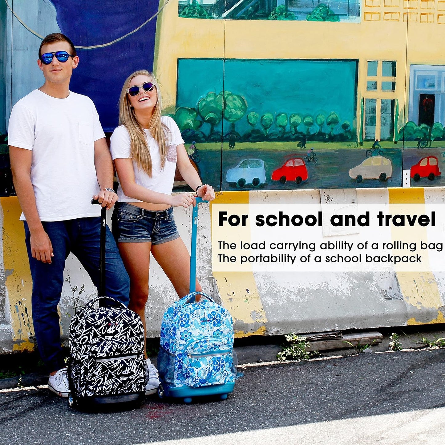 J World New York Sunrise Rolling Backpack, Water Mark, 18"