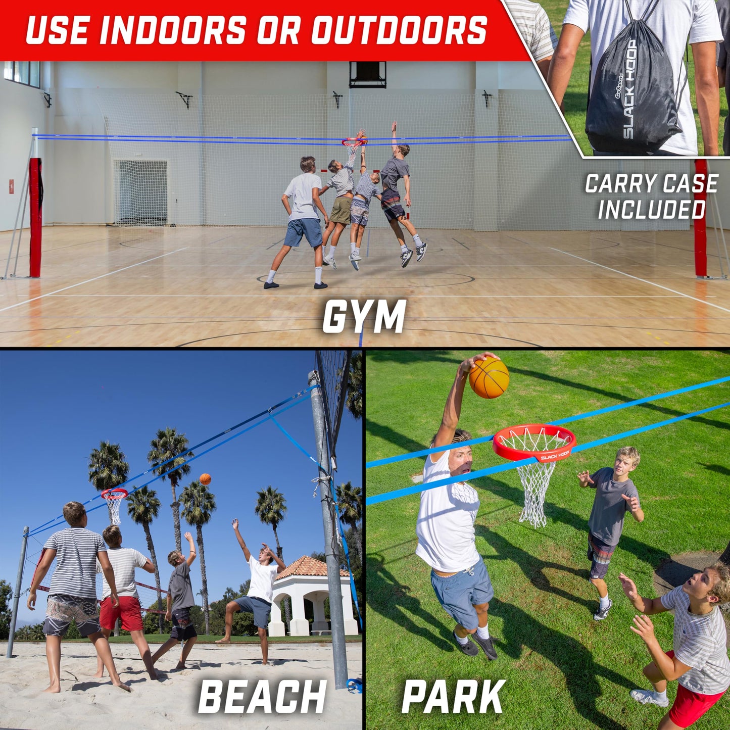 GoSports Slack Hoop Portable Basketball Game for Kids & Teens - Adjustable Height Outdoor Lawn, Beach, & Yard Game - Basketball Without a Court
