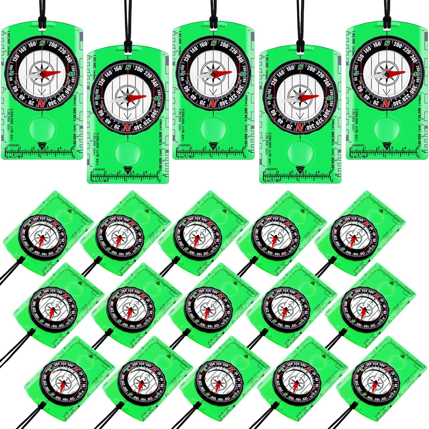 Geiserailie 20 Pcs Acrylic Orienteering Hiking Compass Navigation Backpacking Professional Compass Children Boy Map Reading for Survival Outdoor Exploring, Green
