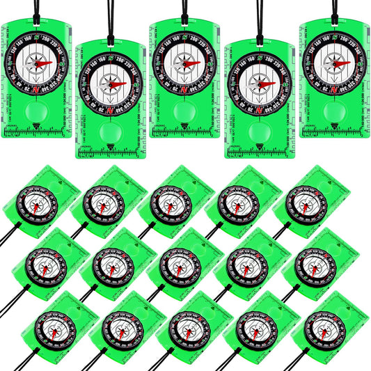 Geiserailie 20 Pcs Acrylic Orienteering Hiking Compass Navigation Backpacking Professional Compass Children Boy Map Reading for Survival Outdoor Exploring, Green