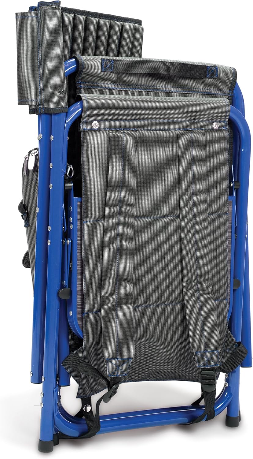 PICNIC TIME Fusion Camping Chair with Side Table and Soft Cooler, Outdoor Foldable Padded Camping Chairs with Cup Holder for Lawn, Beach, & Sports Use for Adults, (Dark Gray Blue Accents)