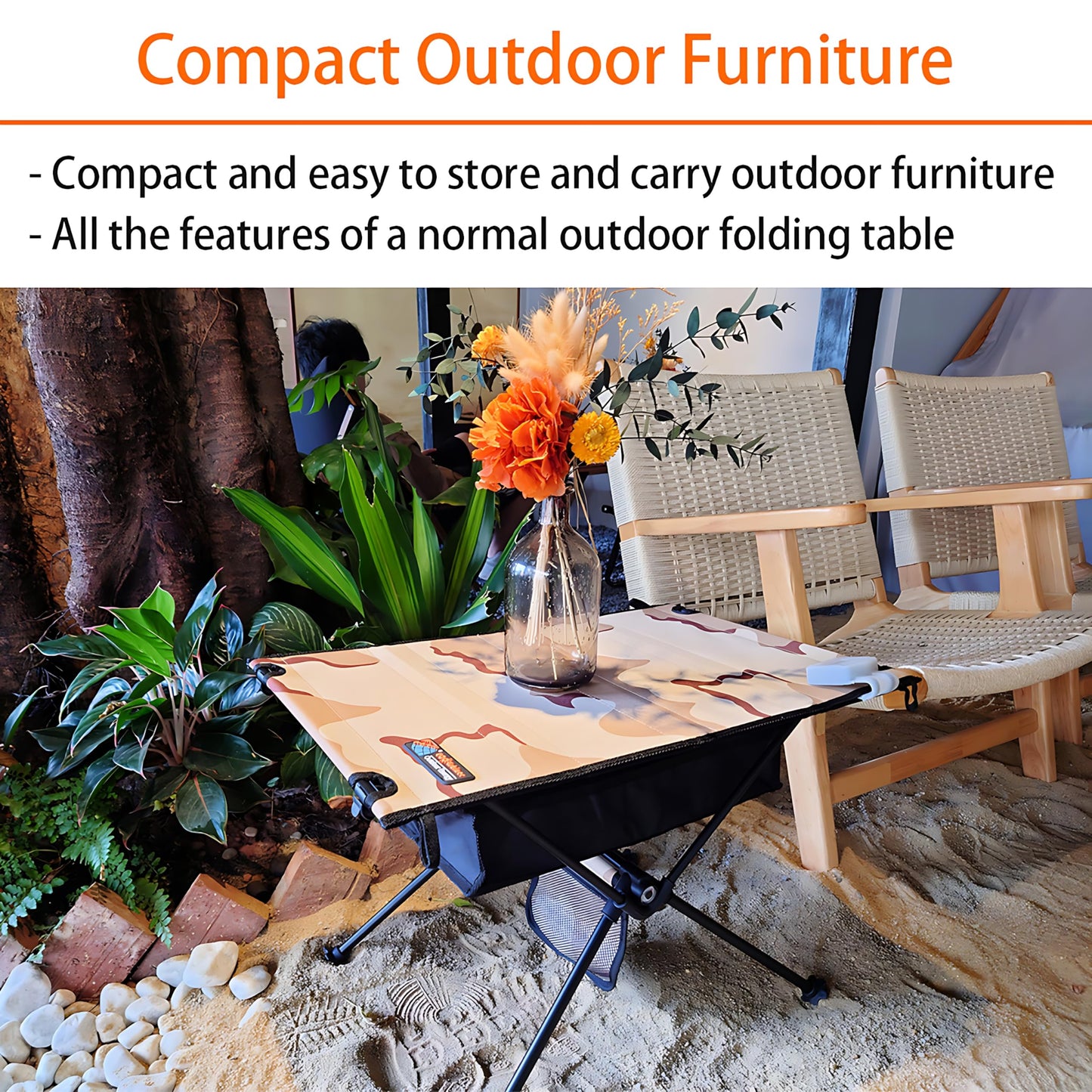 ESOTAB ECOeshiner Solar Folding Table 28W, Camping Table - Solar Charging, Mesh Bag, Two USB Ports, Heat + Water + Splash Resistant, Solar Powered, Beach Table, Picnic Table, Outdoor Table