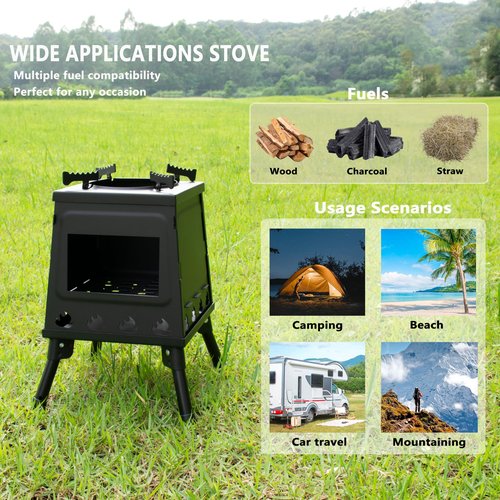 Camping Wood Stove, Portable Wood Burning Stove, Backpacking Folding Camp Tent Heat Mini Outdoor Stove with Carrying Bag, for Cooking Heating Picnic hiking BBQ Travel RV (Large)