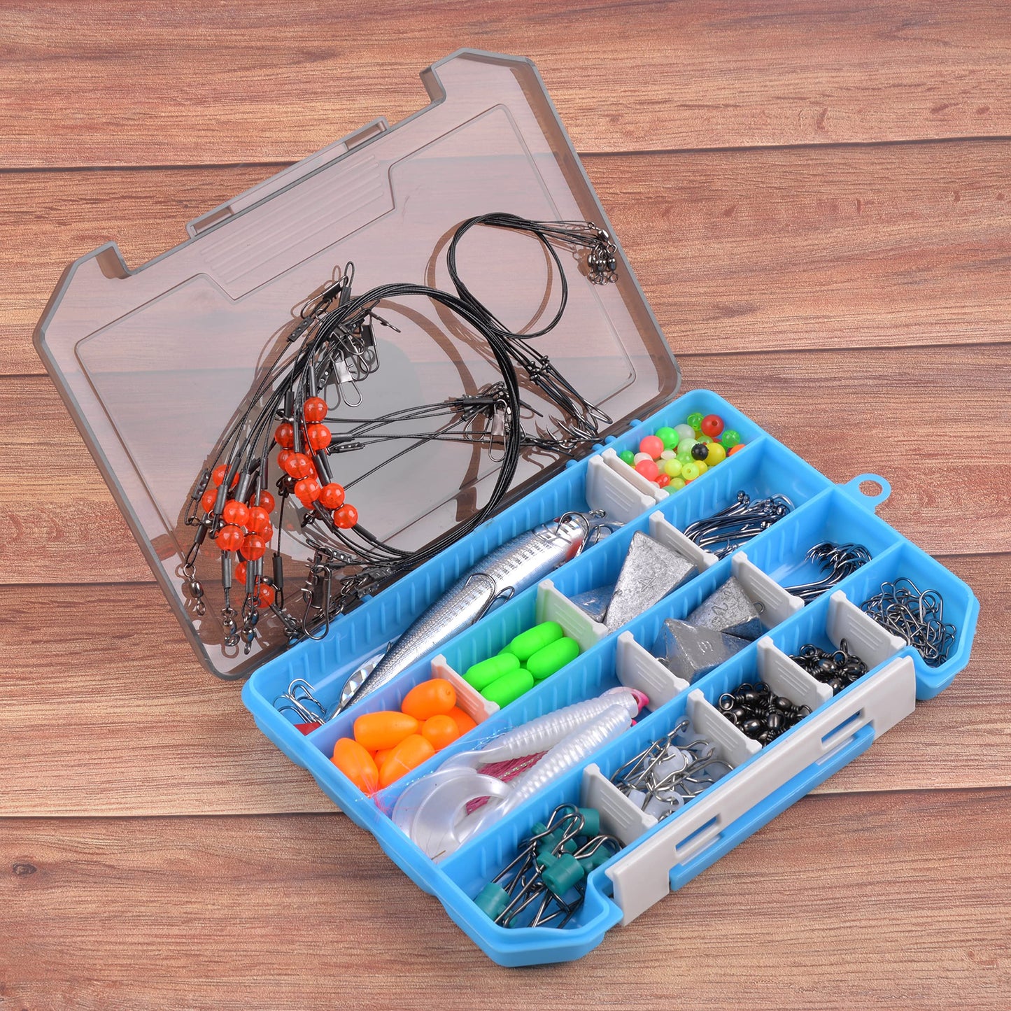 AGOOL Surf Fishing Tackle Kit, 173pcs Ocean Saltwater Fishing Lures Fish Finder Rigs Pompano Rigs Pyramid Sinker Weight Bucktail Jigs Fishing Hooks Swivels