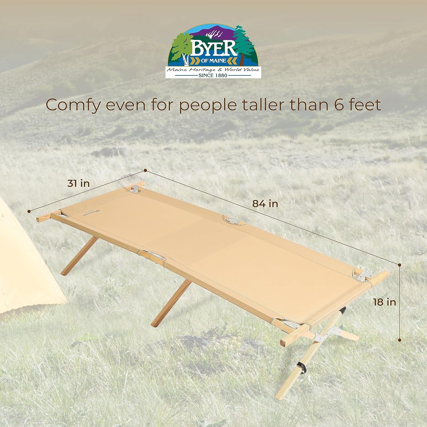 Folding Camping Cot - BYER OF MAINE Maine Heritage, 375 lbs Capacity, Portable & Durable