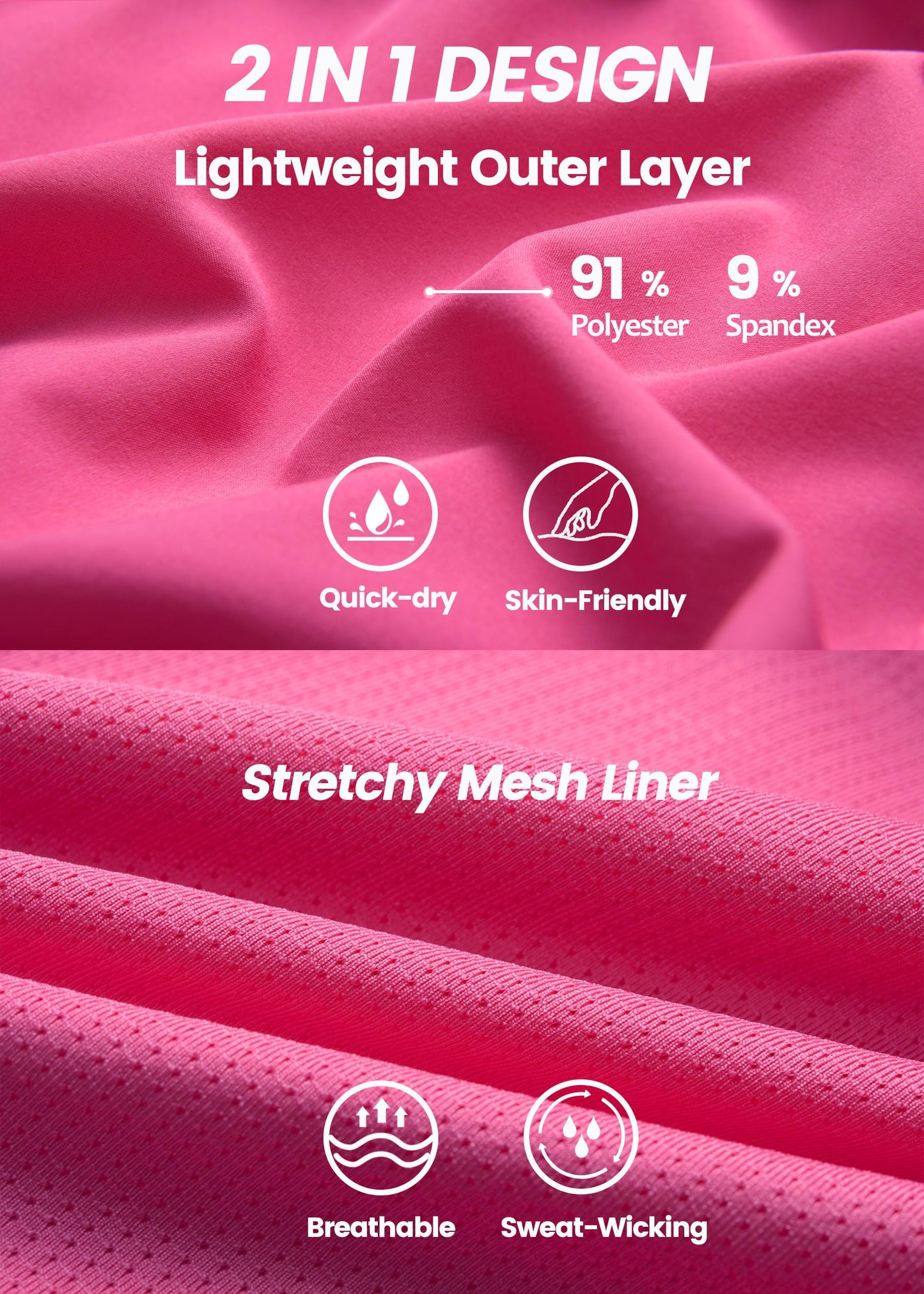 Hooxum Womens Running Athletic Shorts - High Waisted with Liner 2 in 1 Quick Dry Workout Gym Shorts Zipper Pockets,Hot Pink-M,2025