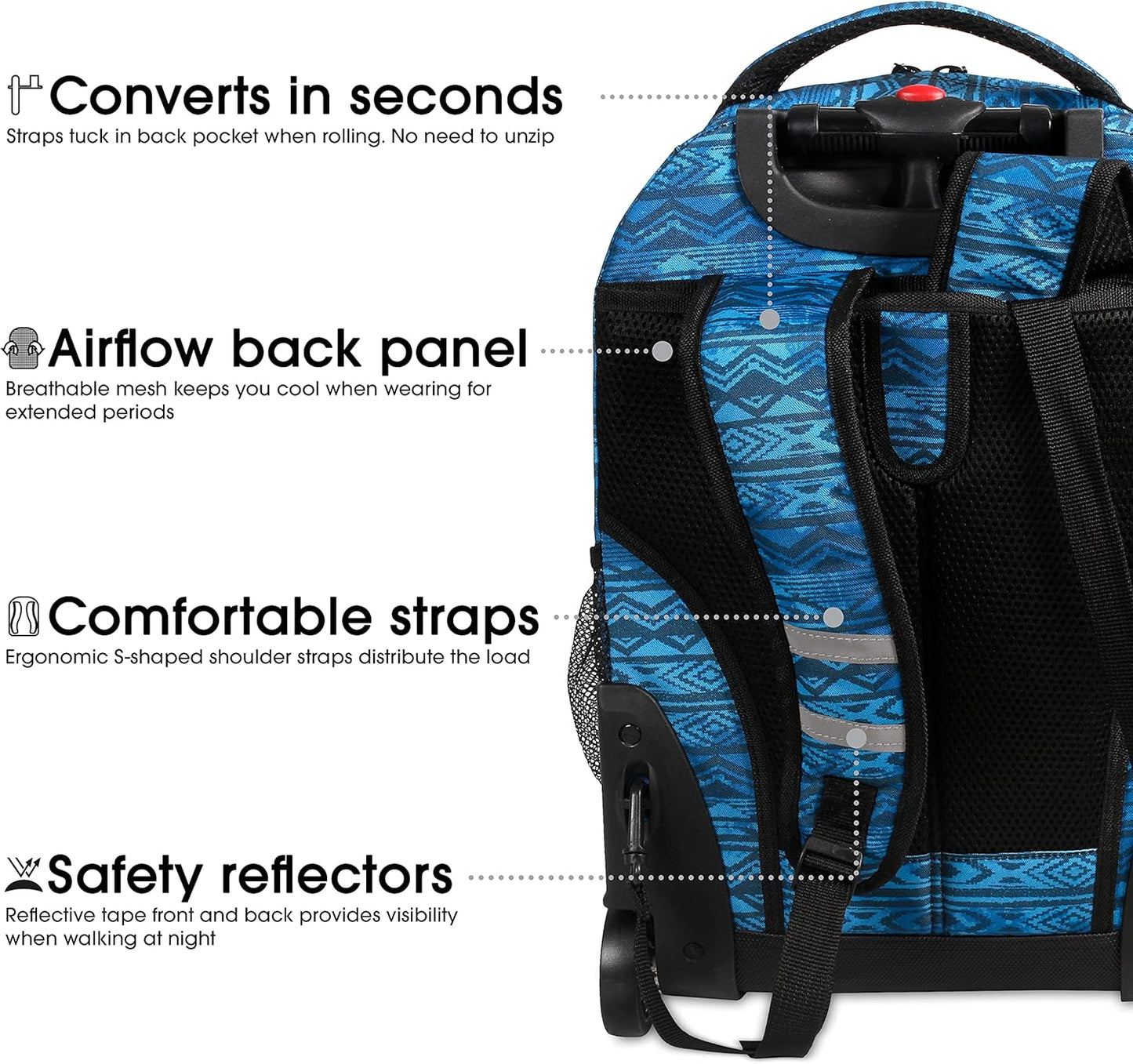 J World New York Sunrise Rolling Backpack, Water Mark, 18"