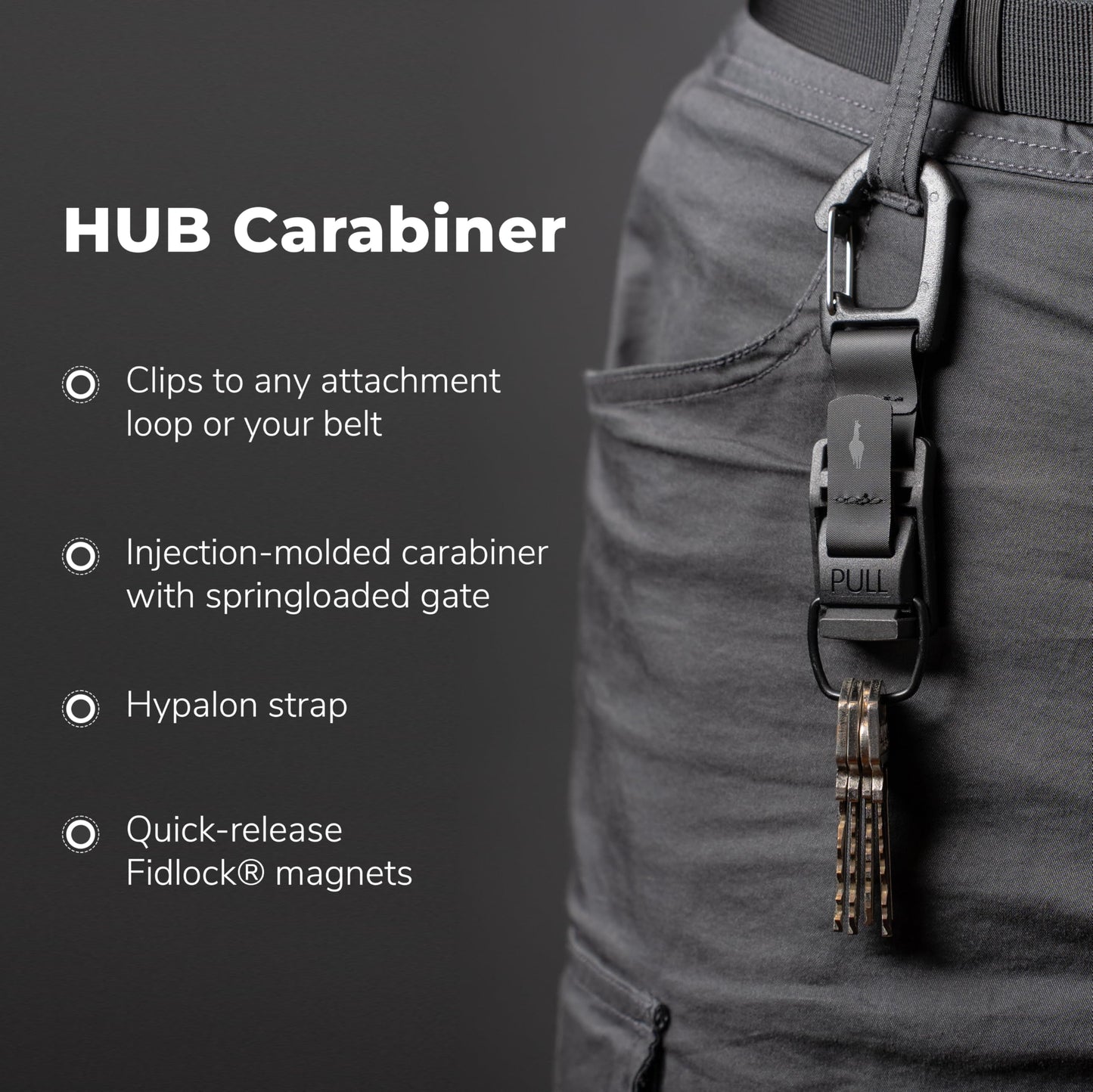 ALPAKA Elements Tote HUB Carabiner Quick Release Key Clip - Magnetic Latch - Attach to Sling Bag, Belt Loops