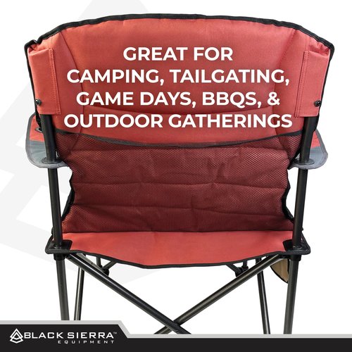 Black Sierra Oversize XL Camping Chair Supports 500 lbs, Padded Folding Outdoor Chair w/ 2 Cupholders and Carrybag, Heavy Duty Portable Collapsible Camp Chair Perfect for Sports, RV, Lawn, Beach