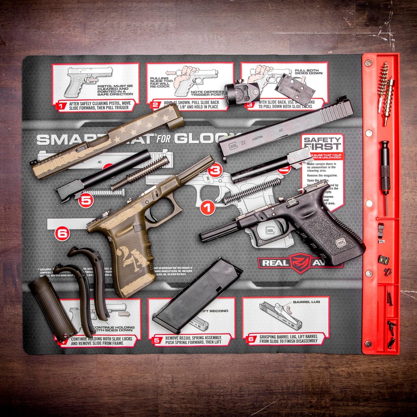 Real Avid Gun Cleaning Mat 19" x 16" with Magnetic Parts Tray | 1911, Glock, Smith & Wesson M&P or Sig Sauer P365 & P365XL (Choose Style Below)