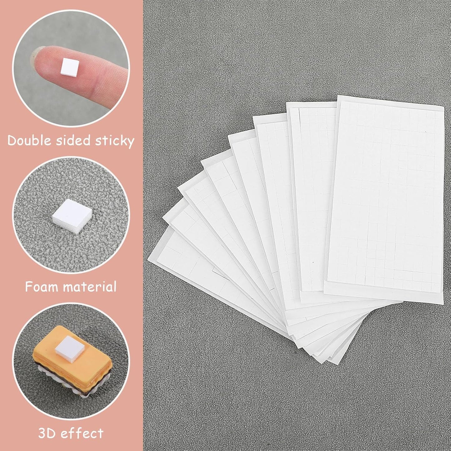 9 Sheets Double Sided Foam Squares for Crafts, 5544 Pcs Total 3D Self Adhesive Foam Squares, 0.47 and 0.24 Inch Precut Square Strips, Double Sided Tape for Scrapbooking DIY Arts Crafts