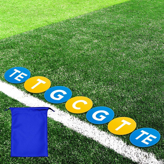 Fuyoooo 7 Pcs Football Lineman Split Marker Players Floor Spot Markers Playing Field Marking Equipment Alignment Offensive Defensive Positions Dots for Drills and Training Teaching Classroom, 6 Inch