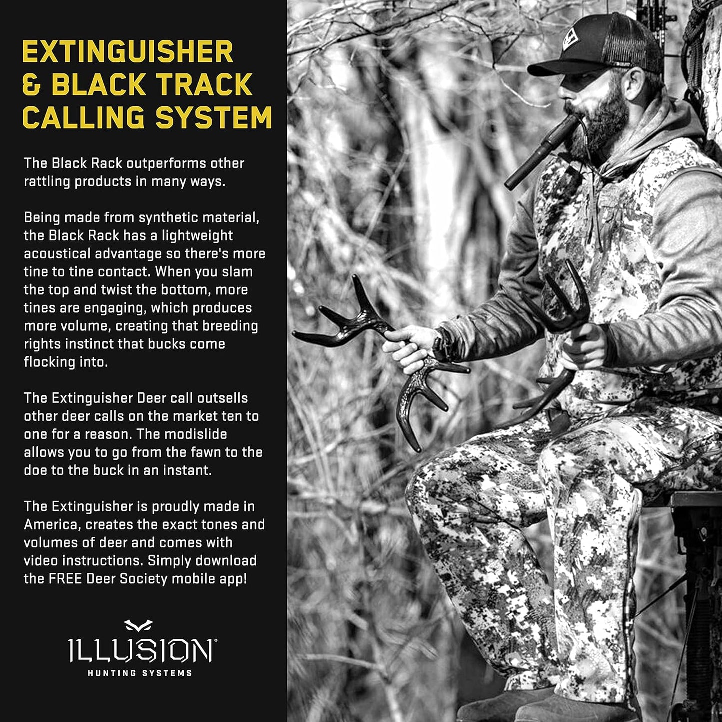 Illusion Systems Extinguisher Deer Call and Black Rack Rattling System - Patented Modislide and Bone-Core Technology - NAHC Approved - Deer Hunting Accessories and Equipment