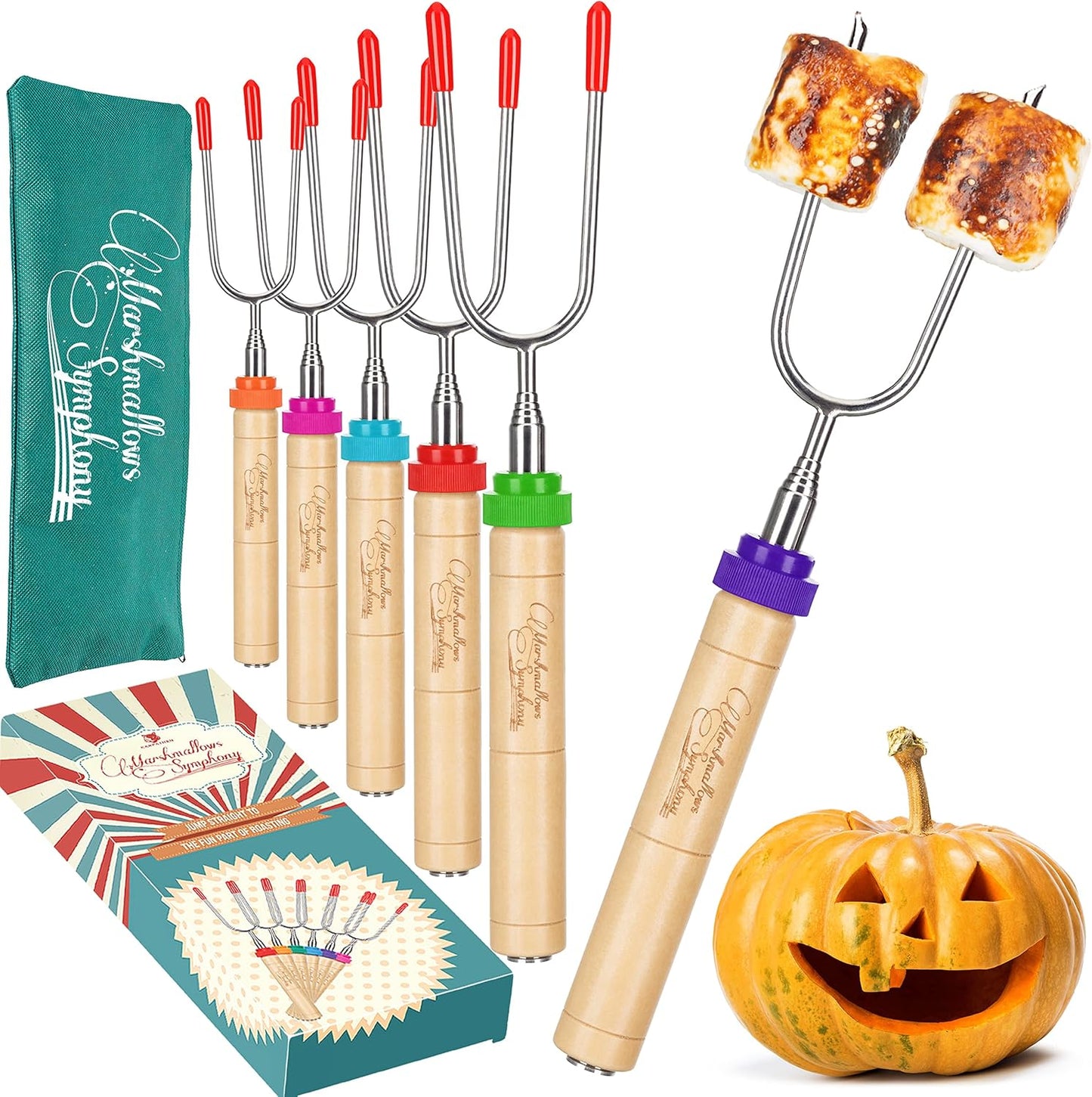 Premium Telescoping Marshmallow Roasting Sticks - Set of 6 Extra Long Smores Sticks for Campfire & Fire Pit