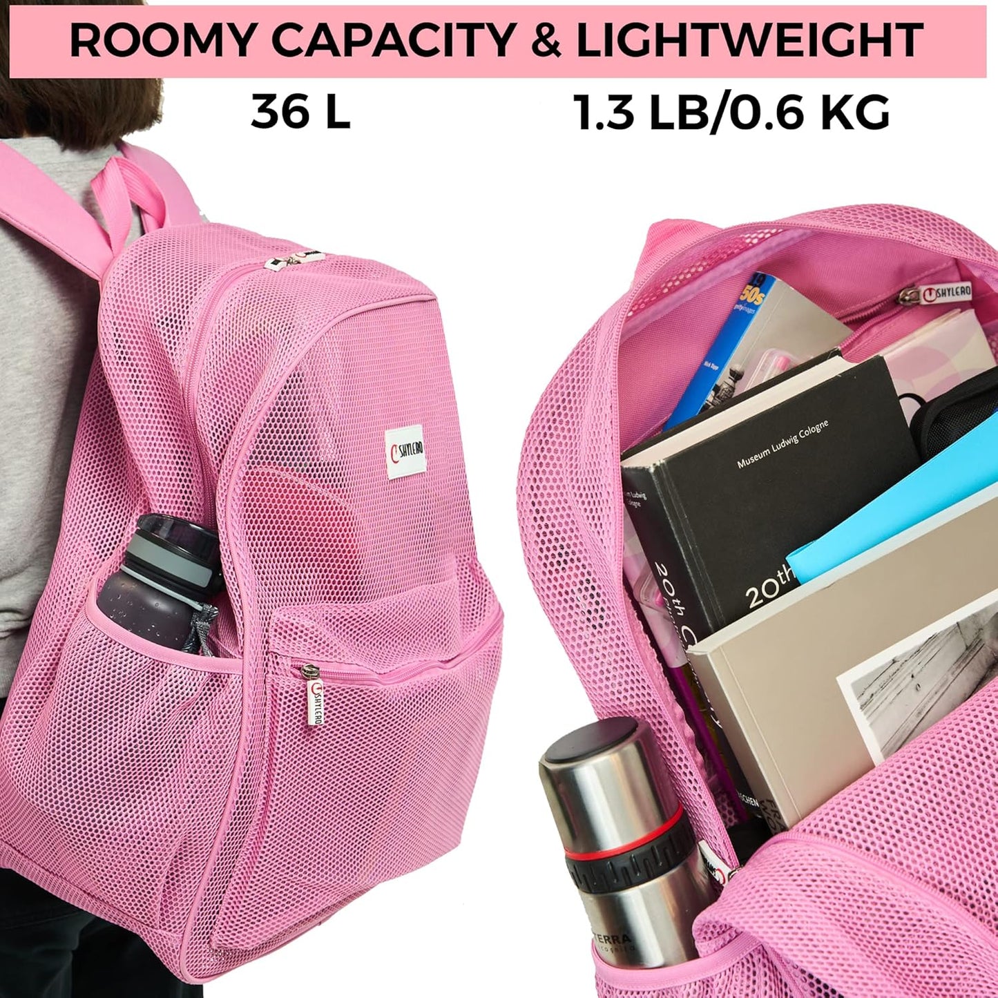 SHYLERO Mesh Backpack XXL (36L) - Lightweight Heavy-Duty Clear Backpack Made of Reinforced 3D Mesh - H19.6 xW15 xD7