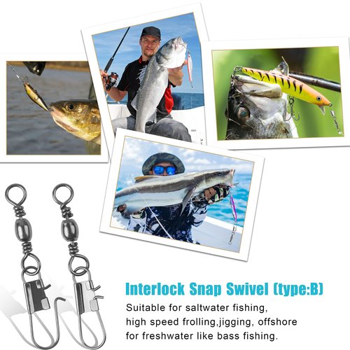 VATEICO Fishing Barrel Swivel with Safety Snaps,50pcs/Pack High Strength Saltwater Fishing Swivel Interlock Snaps Stainless Steel Freshwater Leader Lure Connector Accessories 10#