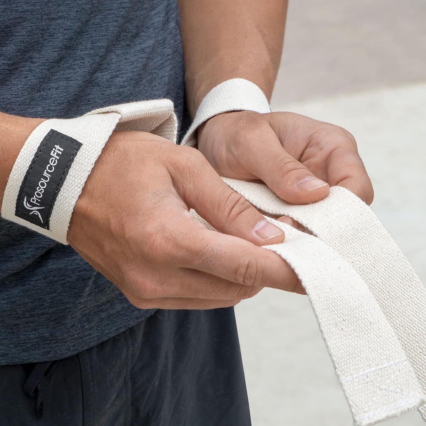 Adjustable Cotton Weight Lifting Straps for Men & Women - Enhanced Grip, Beige