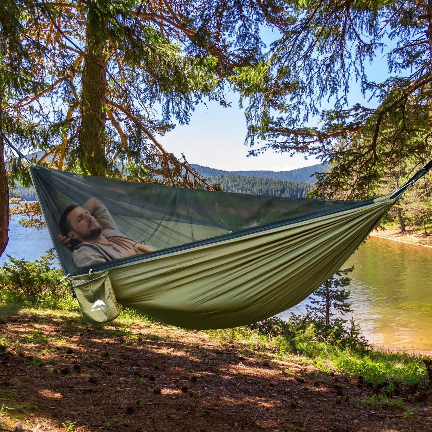 Homithley Camping Hammock - Portable Hammock with Mosquito Net, Lightweight Backpacking Hammocks Swing Camping Accessories for Indoor, Outdoor, Beach, Backyard, Patio, Travel, Hiking